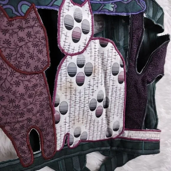 Handmade Patchwork Cat Vest Cutout Quilt Colorful Cats - Picture 7 of 9